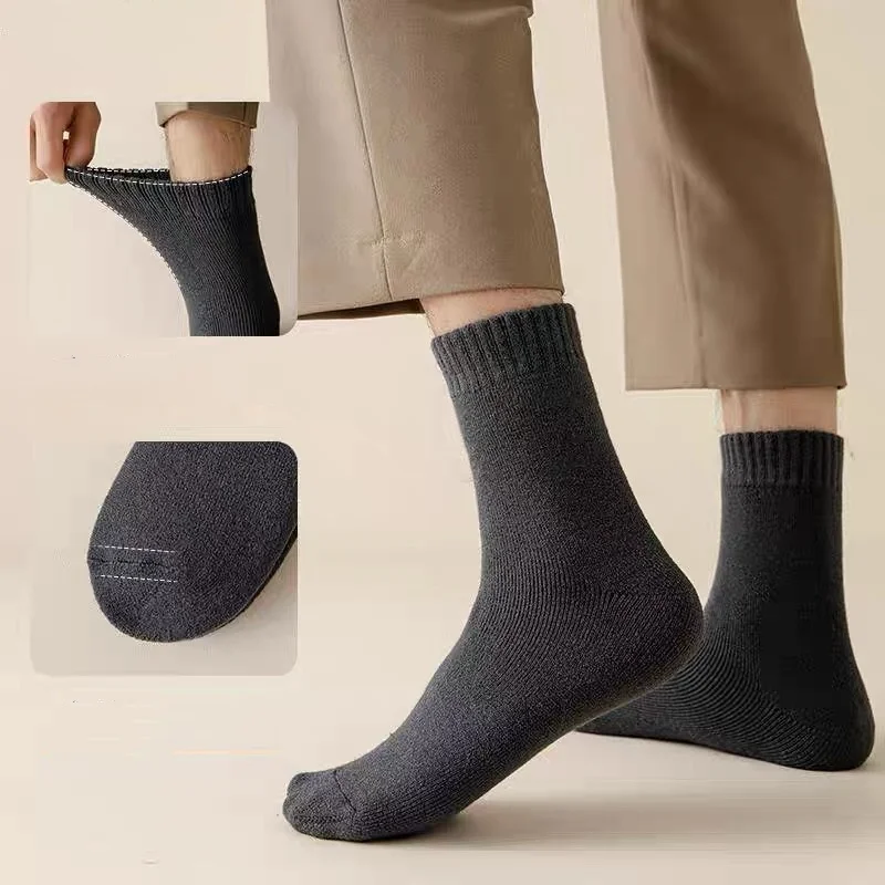 4 par/lote calcetines de invierno para hombre medias cálidas de lana Merino calcetines gruesos para nieve calcetines cómodos elásticos informales de tubo medio para hombre EU38-46