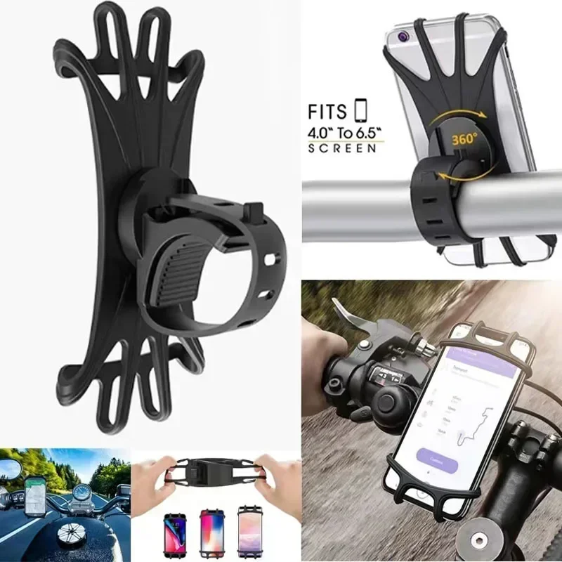 VIKEFON 360 Rotatable โทรศัพท์มือถือผู้ถือจักรยานจักรยานปลอดภัยวงเล็บซิลิโคนซิลิโคนดึงสําหรับขาตั้งโทรศัพท์ทั้งหมด