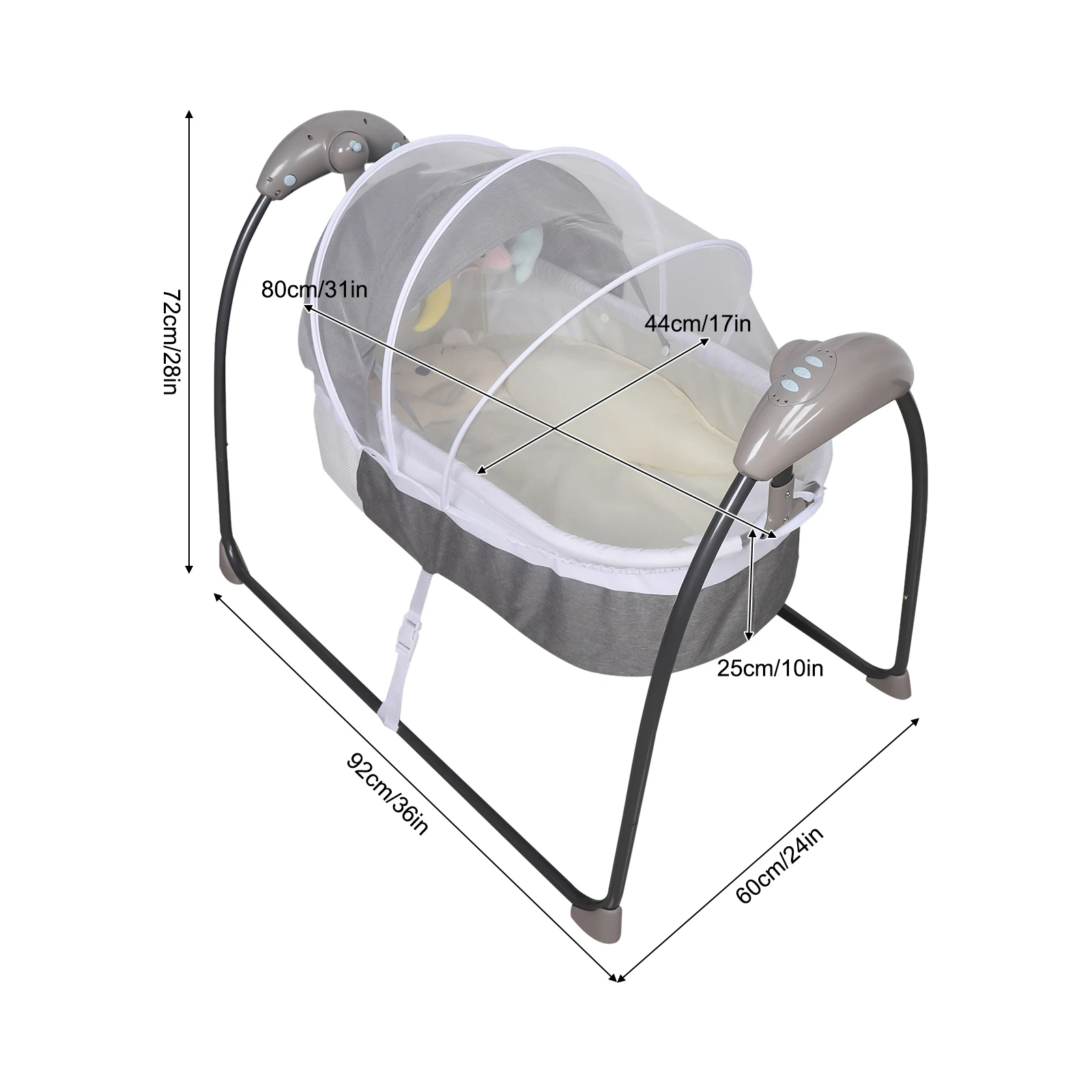 Berço elétrico para bebês, ângulos de balanço de 3 velocidades, bouncer automático para bebês, tecido catiônico adequado para a pele com cronometragem Bluetooth 9KG