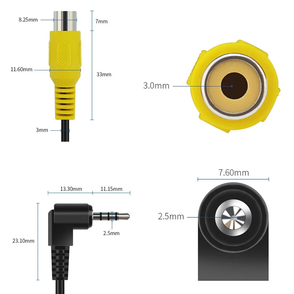 Adapter kabla AV In Video, wtyk AV 2.5mm męski na gniazdo RCA żeńskie, kabel adapter do GPS i kamery cofania, kabel konwerter