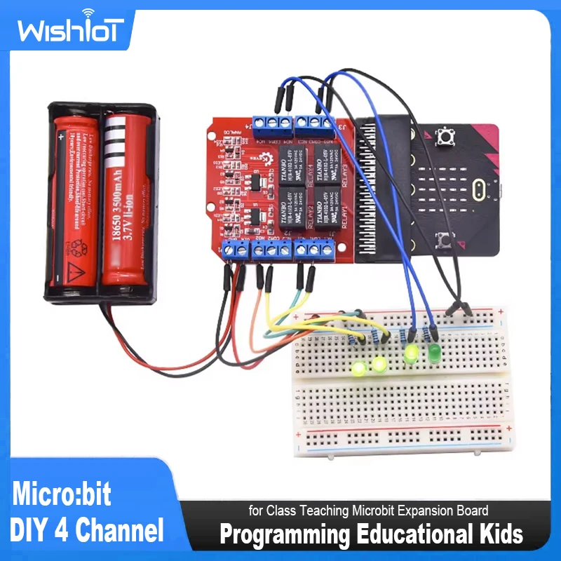 DIY Programming Educational Kids Micro:bit 4 Channel Relay Module Shield 5V High Trigger Class Teaching Microbit Expansion Board