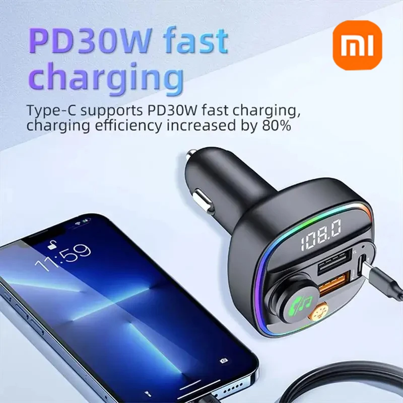 Xiaomi FM Transmitter Bluetooth 5.3 Hands-Free Car AUX Radio Modulator MP3 Player with Fast Charging Adapter Auto Accessories