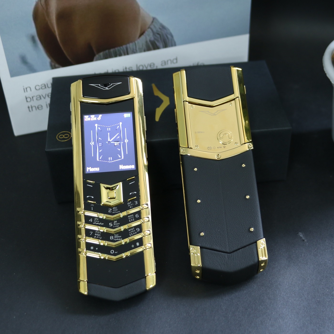 Mở Khóa K8 + Thanh Kim Loại Sang Trọng Chữ Ký Điện Thoại Handmade Dual Sim Không Camera Bình Thường Lưng Da Bluetooth IMEI Changable