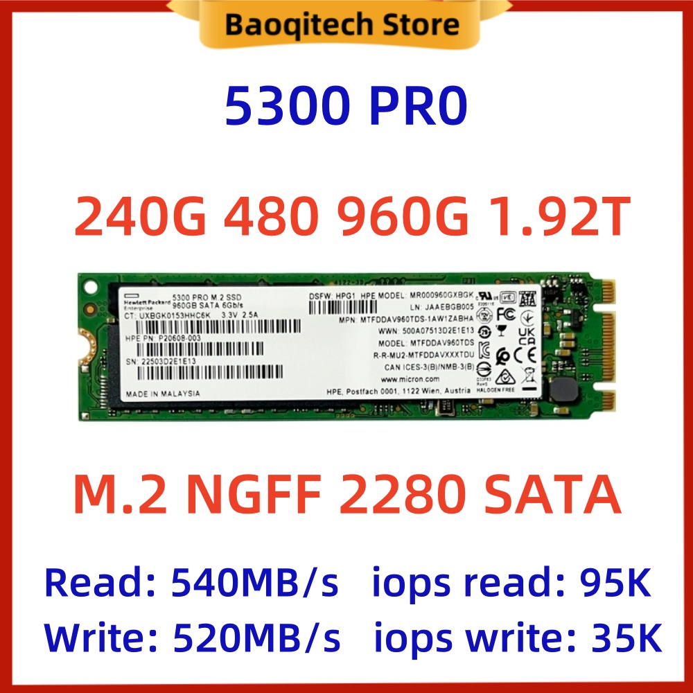 5300 PRO New Original for Micron SSD 5300 BOOT 240G 480G 960G 1.92T M.2 NGFF  SATS 2280 Enterprise level Solid State Drive