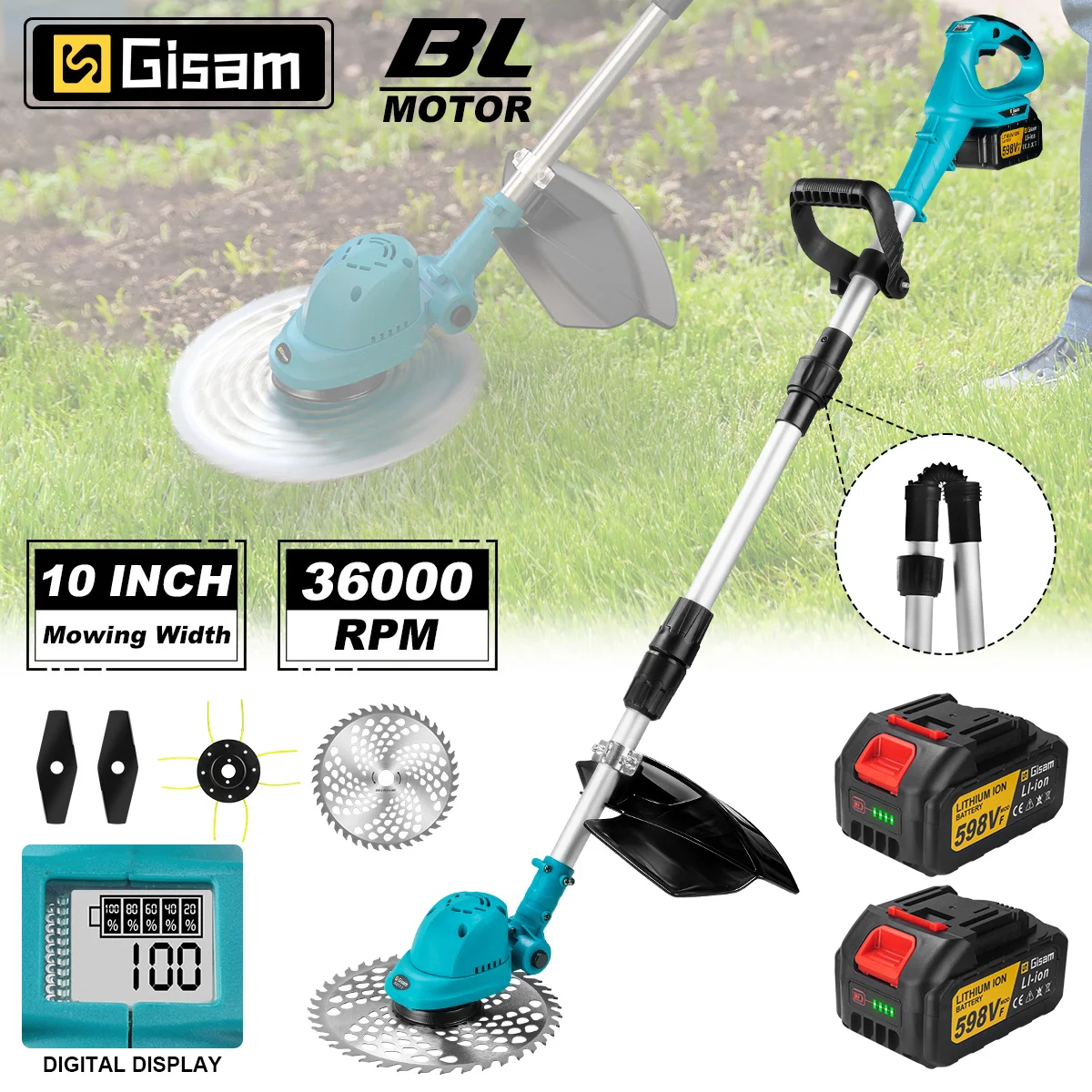 Gami 10 Pollici Brushless Elettrico Tosaerba Pieghevole Taglierina Cordless Giardino Erba Taglio Trimmer Strumento Per Makita 18V Batteria Spille