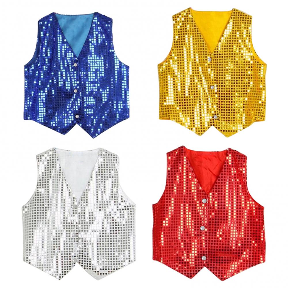 Chaleco con lentejuelas para niños y niñas, chaleco de Hip Hop, Jazz, baile callejero, cumpleaños, Navidad, Halloween, puesta en escena, chaleco brillante