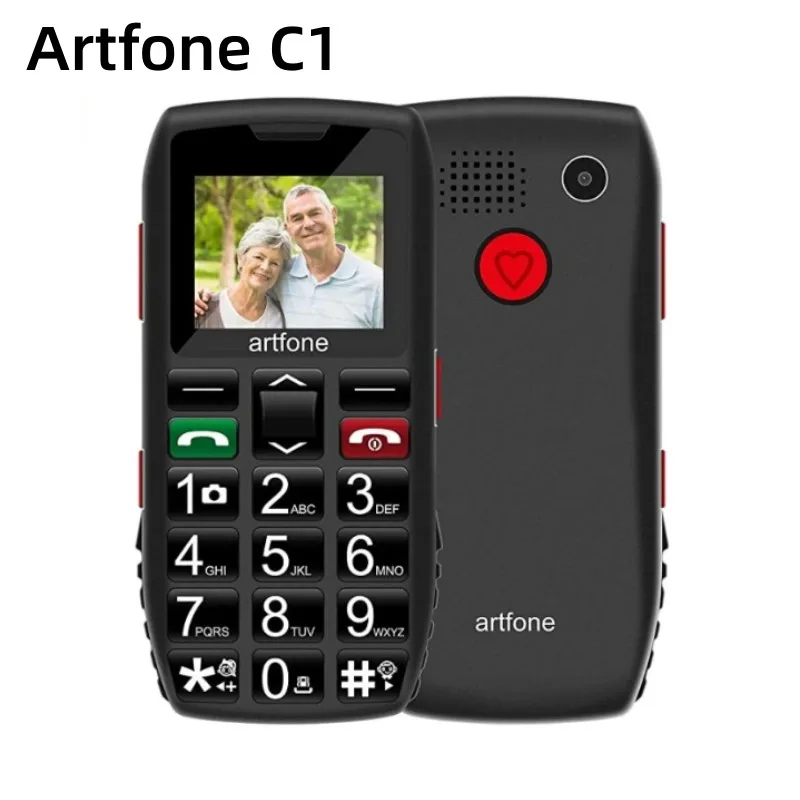 Artfone C1 +-teléfono móvil con base de carga gratuita para personas mayores, smartphone con teclado grande de goma, Sim Dual, una tecla, SOS, FM, 1400mAh