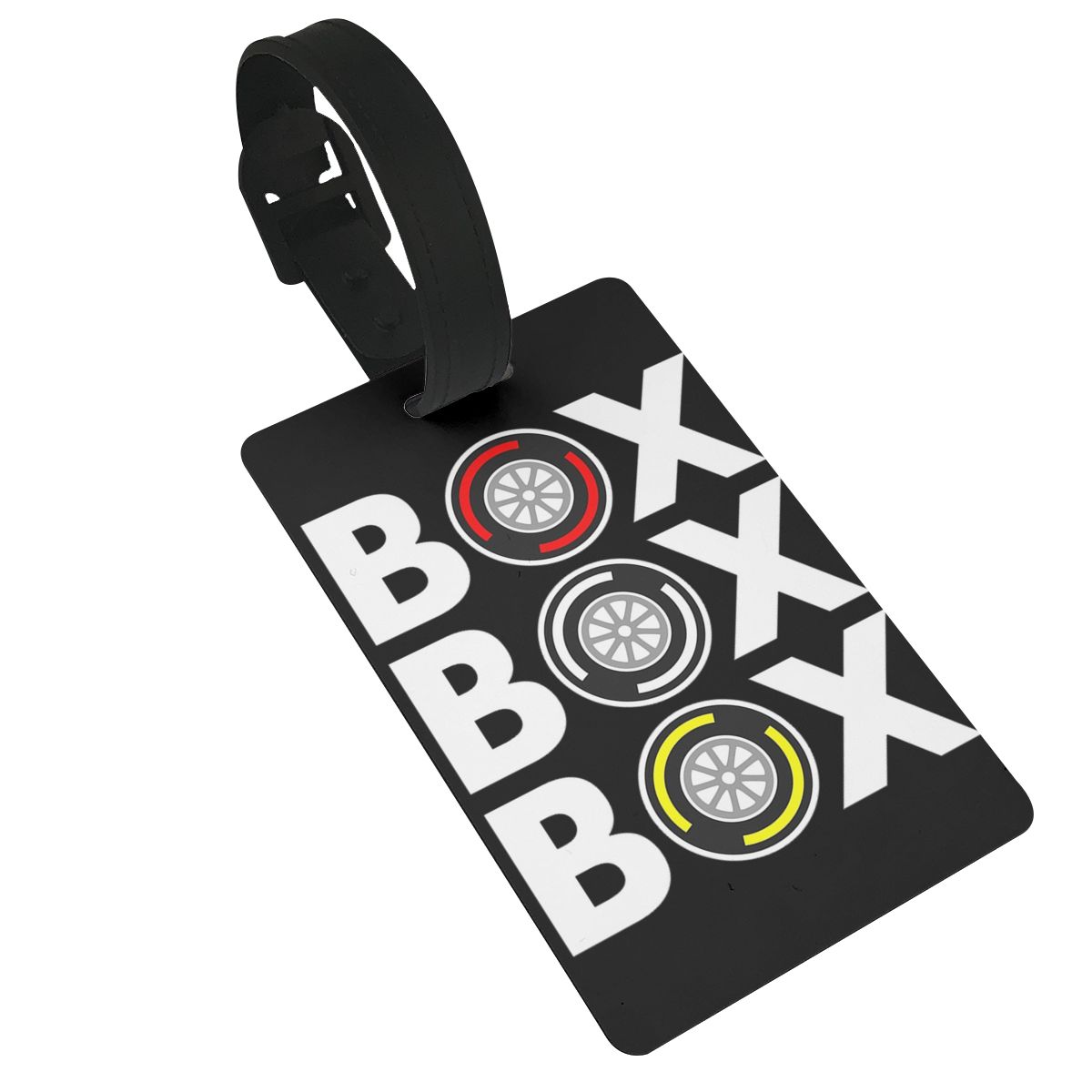 Box Box Box F1 Reifen Compound White Text Design Gepäck anhänger Koffer Zubehör Reisegepäck Boarding Tag tragbares Etikett