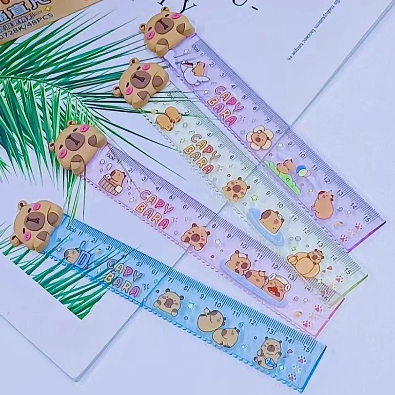 4 ชิ้น/ล็อต Capybara 15 ซม.โปร่งใสพลาสติกไม้บรรทัดตรงสร้างสรรค์การ์ตูนบุ๊คมาร์คน่ารักนักเรียนเครื่องเขียนของขวัญวันเด็ก