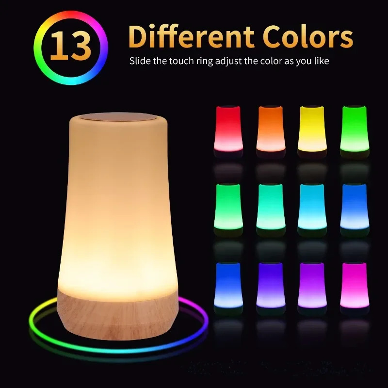 13-цветный ночник с дистанционным управлением RGB, сенсорная лампа с регулируемой яркостью, портативные настольные прикроватные лампы, перезаряжаемый через USB ночник