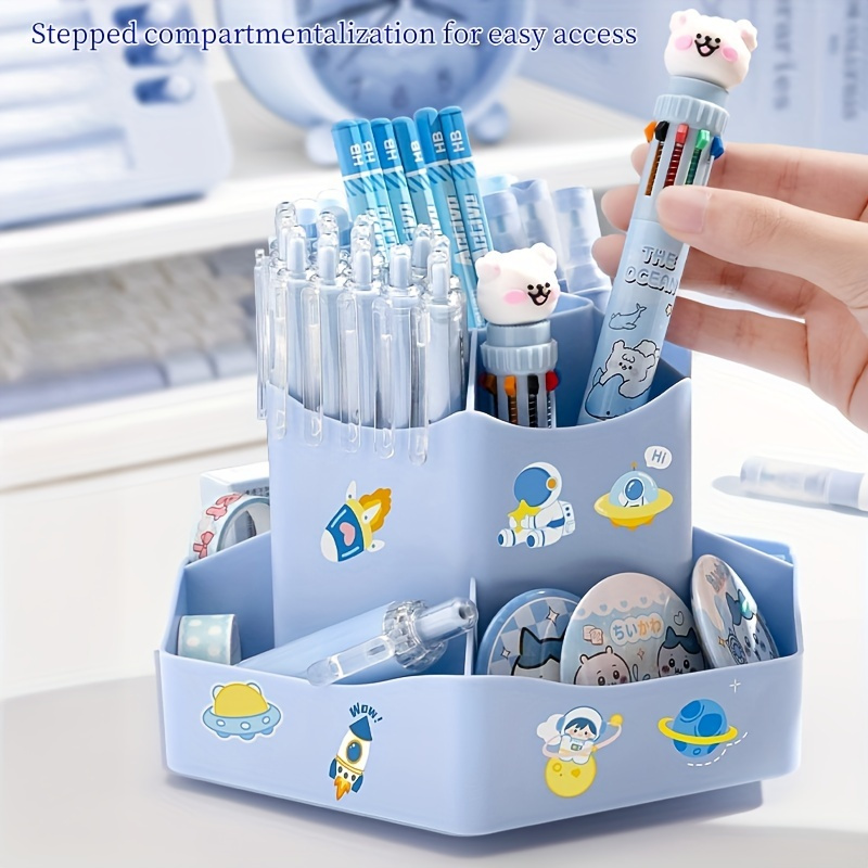 360-Degree Rotating Desk Organizer - Large Capacity, Multi-Functional Storage for Office Supplies, Cosmetics, Pens & Markers - I