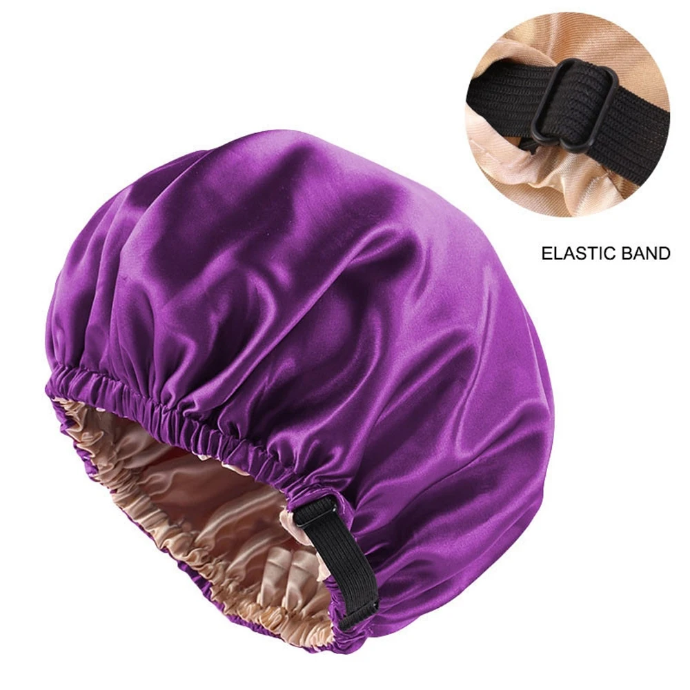 Novo boné de cabelo de cetim para dormir invisível plana imitação de seda redonda cuidados com os cabelos feminino cerimônia botão de ajuste chapéu noturno