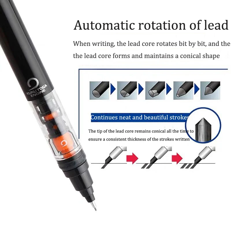 UNIStationery Automatic Mechanical Pencil Anti Slip Grip Pen Scalable Pen tip 0.5mm Refill Rotating Rotation Anti-breaking Core
