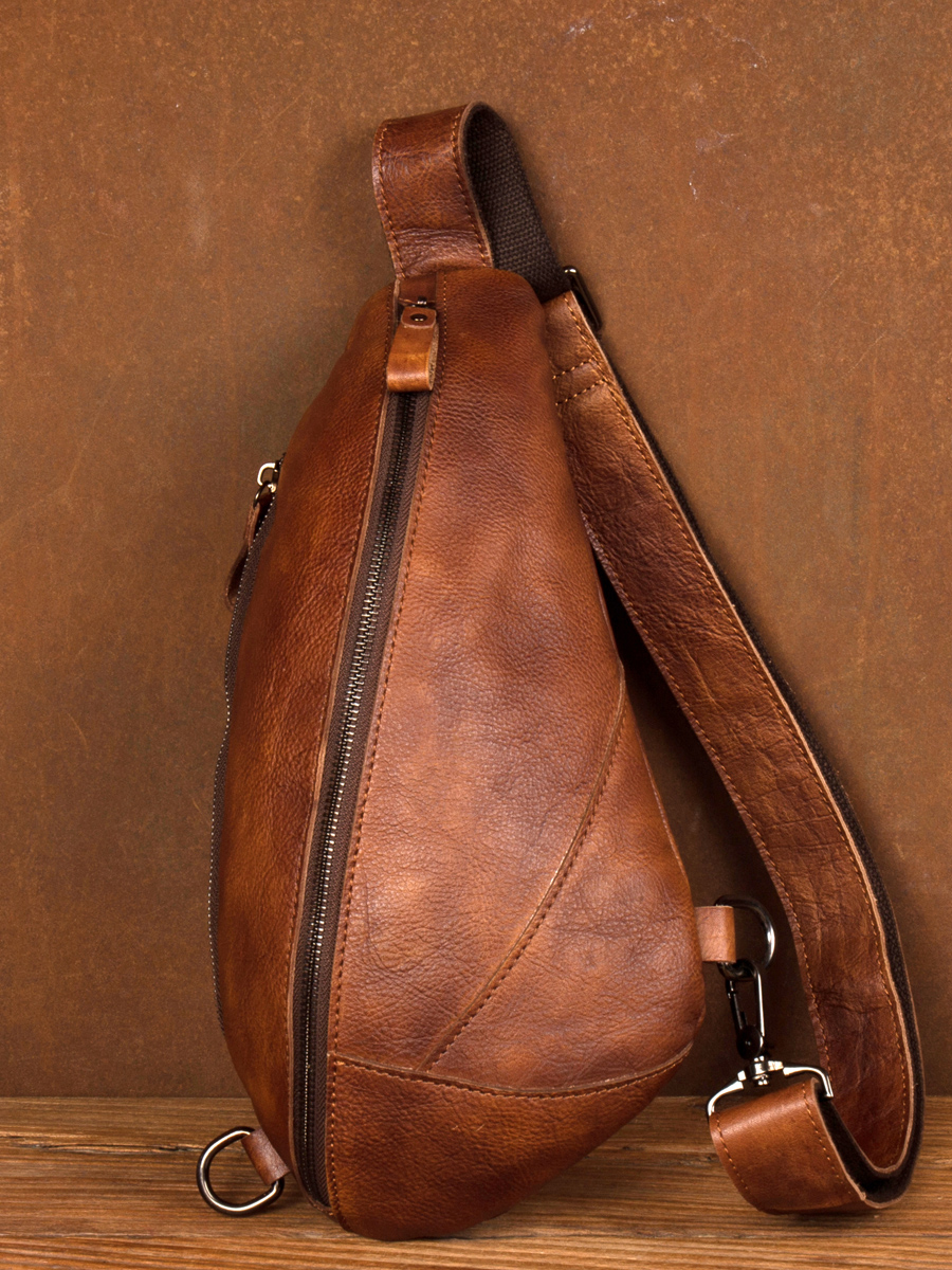 New Handmade Vegetable Tanned Cowhide Casual Crossbody Bag Top Layer Cowhide Single Shoulder Bag Hand Rubbed Color Leather Wa...