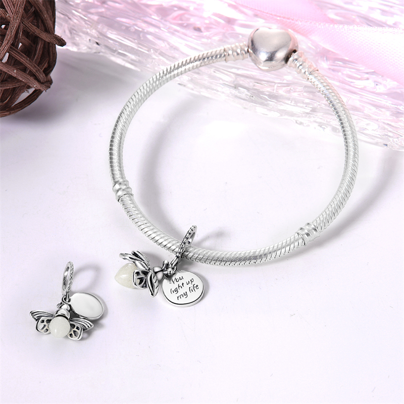925 prata esterlina requintado luminoso firefly lâmpada estrela camaleão encantos pingentes caber pandach 925 pulseira original jóias diy