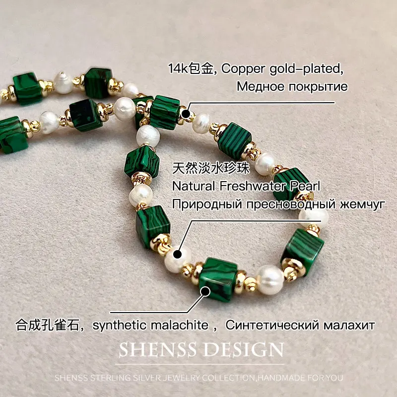 สร้อยคอมุกน้ําจืดธรรมชาติ สร้อยข้อมือมรกตสังเคราะห์ ต่างหู ชุบทอง 14K อุปกรณ์เสริม