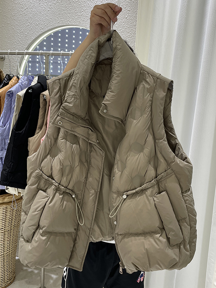Colete feminino sem mangas de pato, jaqueta branca solta, colete feminino, outwear quente, outono, inverno