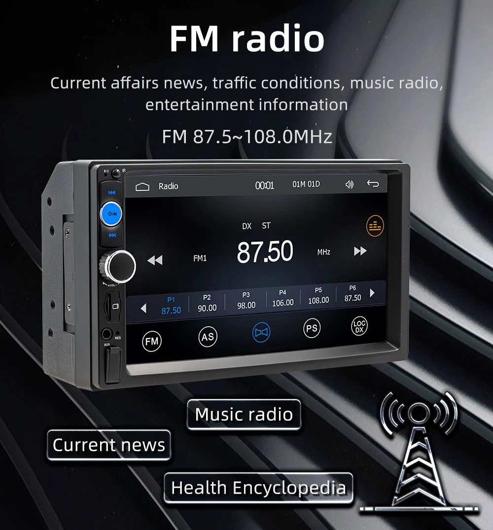 BQCC 7 ''Autoradio 2din HD Touchscreen MP5-speler Bluetooth 12V FM ISO Power Extra ingang Spiegel Link Multimediaspeler