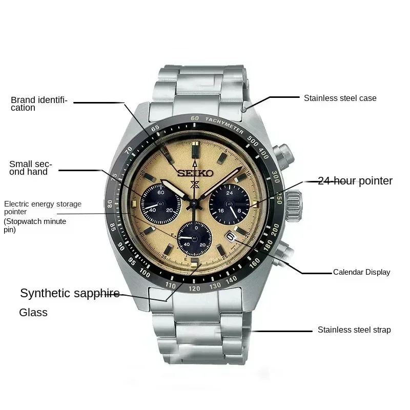 SEIKO Original Automatic SSC813P1 Panda Three Eyes Series  Watch Multi Functional Waterproof Watch Calendar Quartz Men's Watches