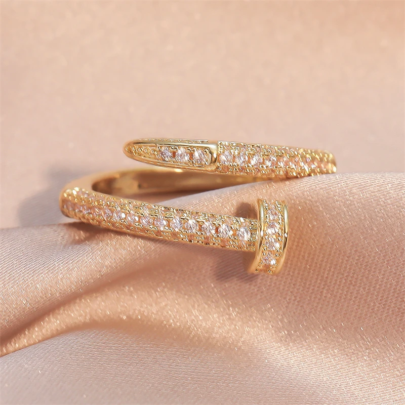 UILZ Anillo de uñas ajustable para mujer, moda coreana, anillo de circonia cúbica Punk, joyería sencilla diaria