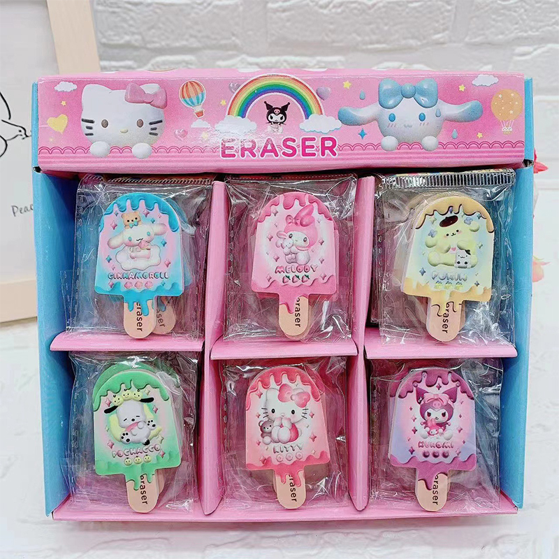 Sanrio 15/30 Stück Radiergummi Kuromi Hello Ktiiy Cinnamoroll Eiscreme-Radiergummi Student Niedlicher Bleistift-Radiergummi Schreibwaren-Set Schulpreis