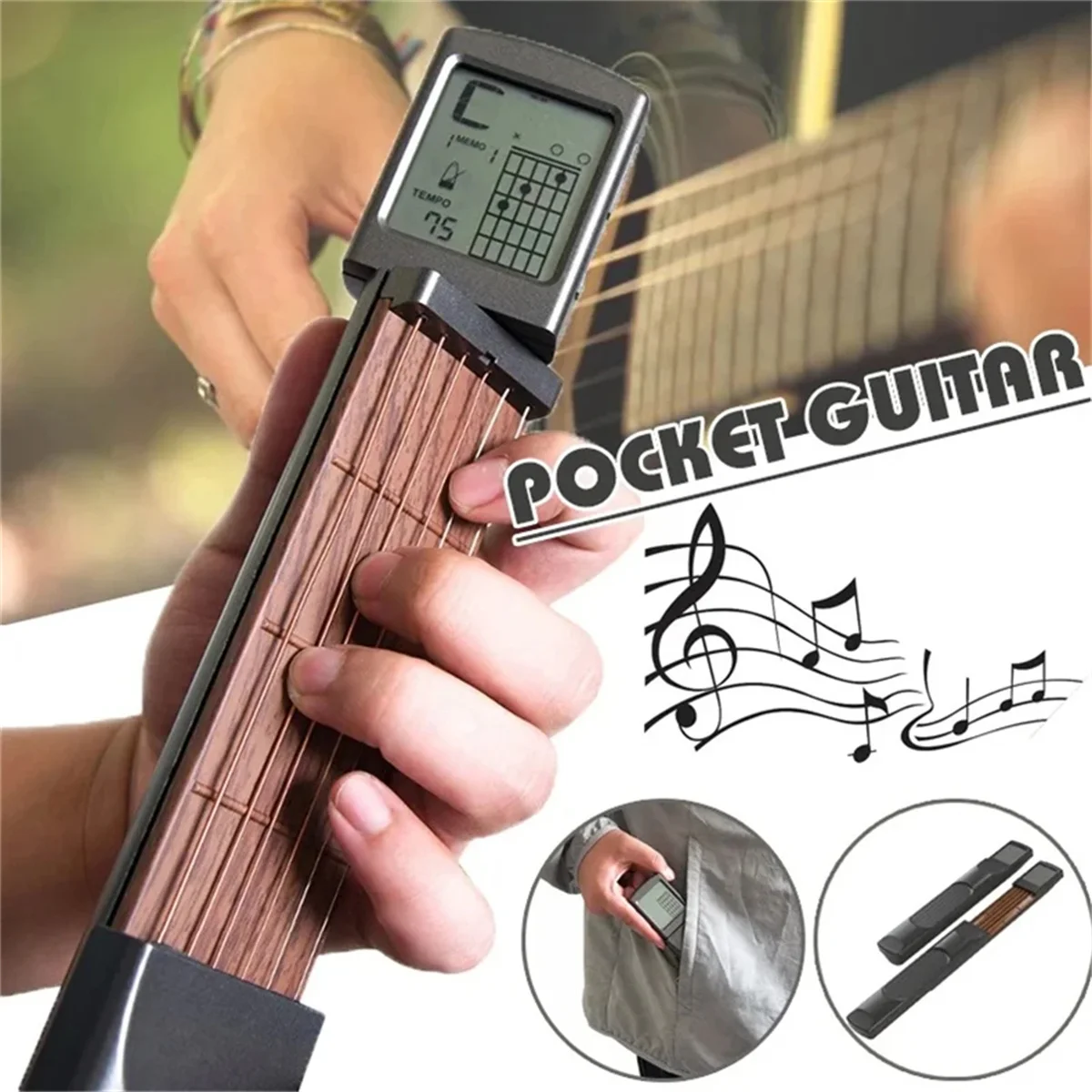 Pocket Guitar Chord Practice Tool,Guitar Practice Tool Chord Trainer with Rotatable Chart Screen