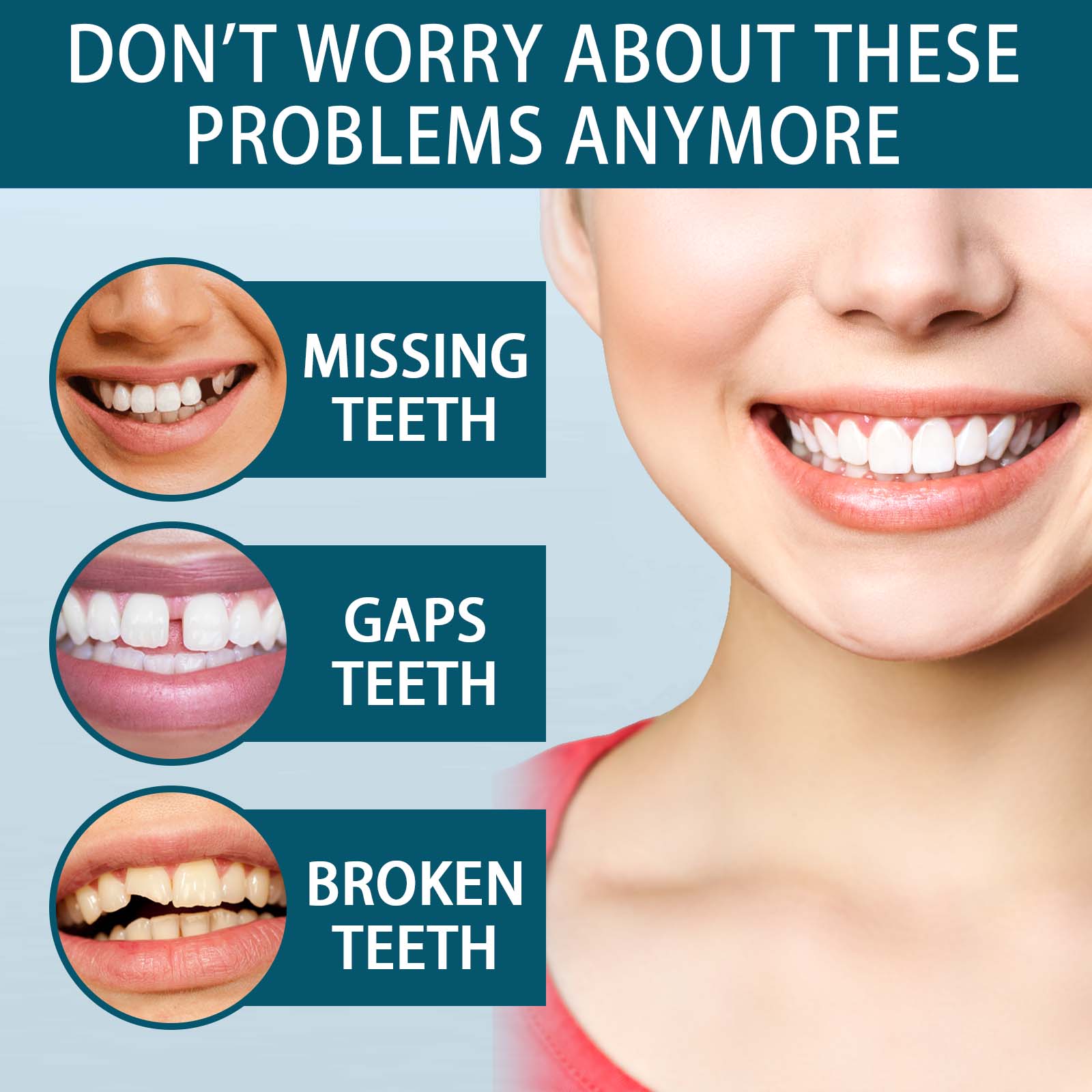 Adjustable Buckle Dentures Decorate Teeth Fill Gaps Correct Teeth Easy To Use. Suitable For Both Men And Women. Sentures Kit