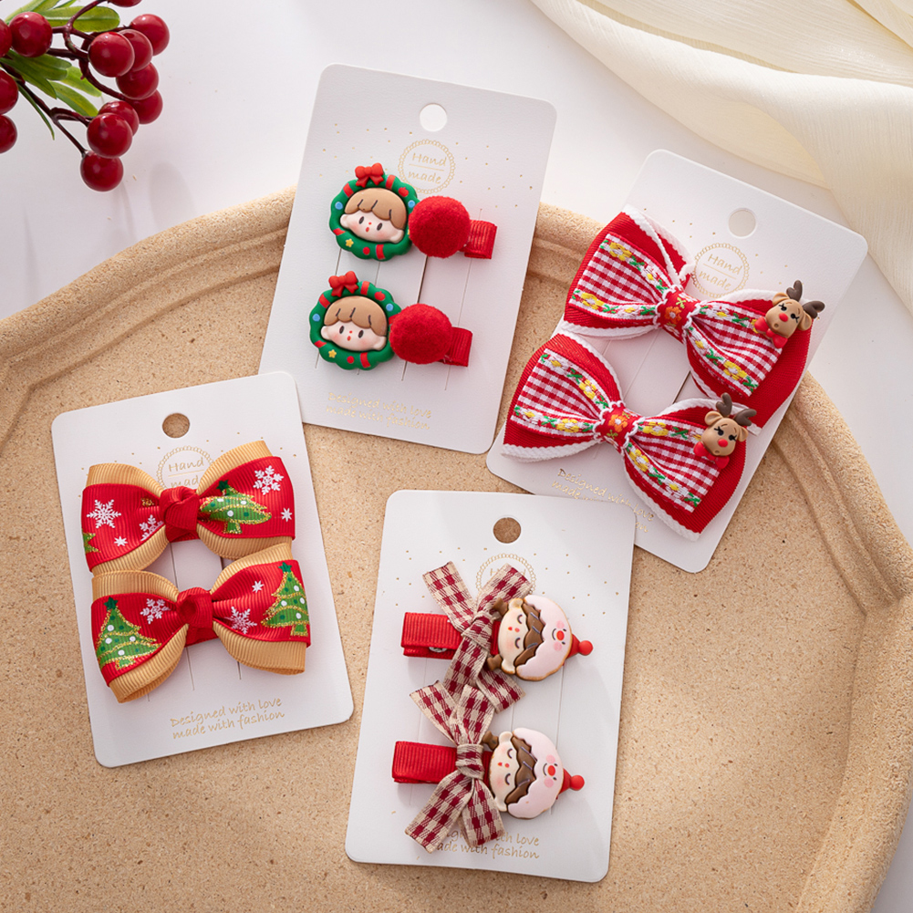 2 pçs/set natal bebê meninas grampos de cabelo fita flor árvore floco de neve resina arcos de cabelo festa de dança de natal grampos de cabelo