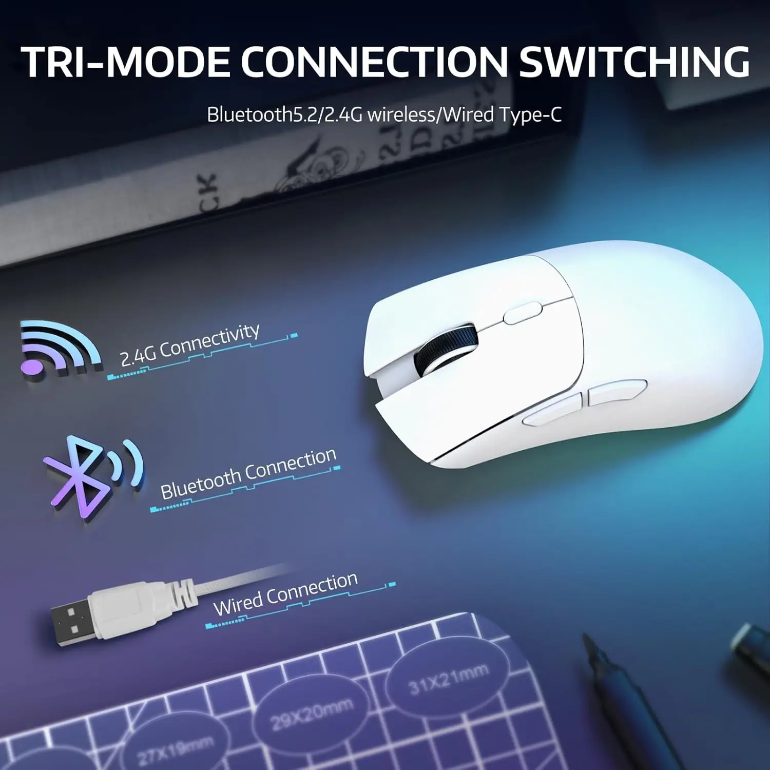 MAMBASNAKE x ATTACK SHARK R1 59g SUPERLIGHT Mouse, PixArt PAW3311 Gaming Sensor, BT/2.4G Wireless/Wired Gaming Mouse