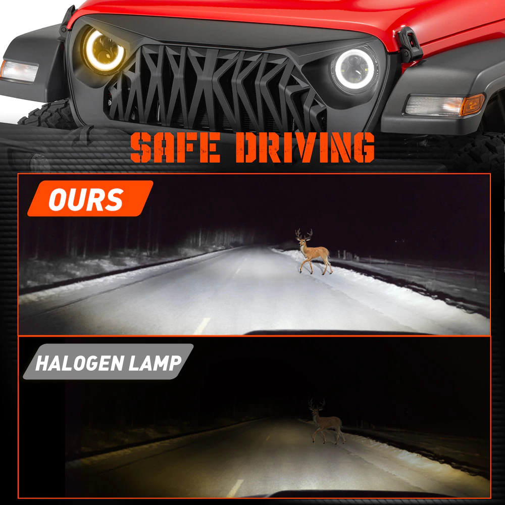 1 ชิ้น 7 นิ้ว Moto รถ Led ไฟหน้า H4 รอบไฟหน้า Amber Turn สัญญาณสําหรับ Jeep Wrangler JK TJ ไฟหน้า 7 "ไฟหน้า