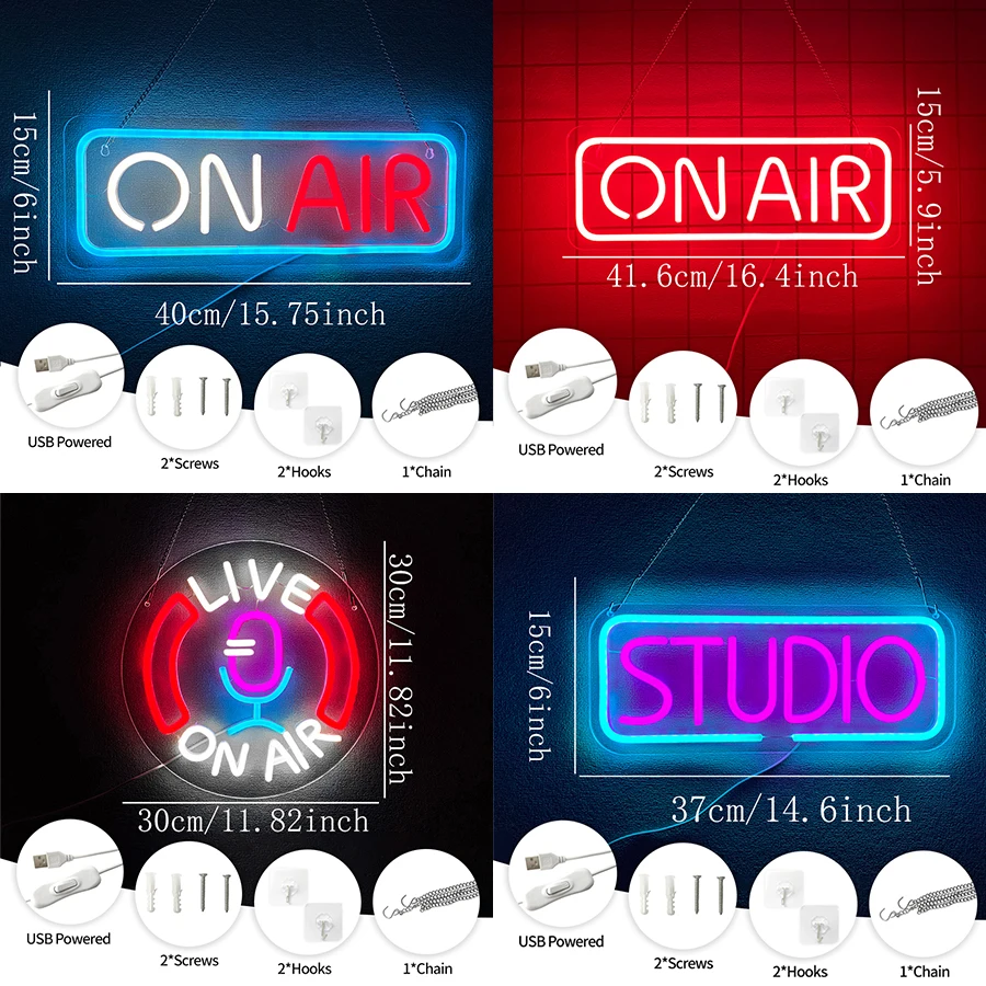 On Air Neon Sign,Led Live Recording Lightไอคอนใช้สําหรับตกแต่งห้องเกม,สตูดิโอ,บาร์และPodcast Wall Decor,USB Powered