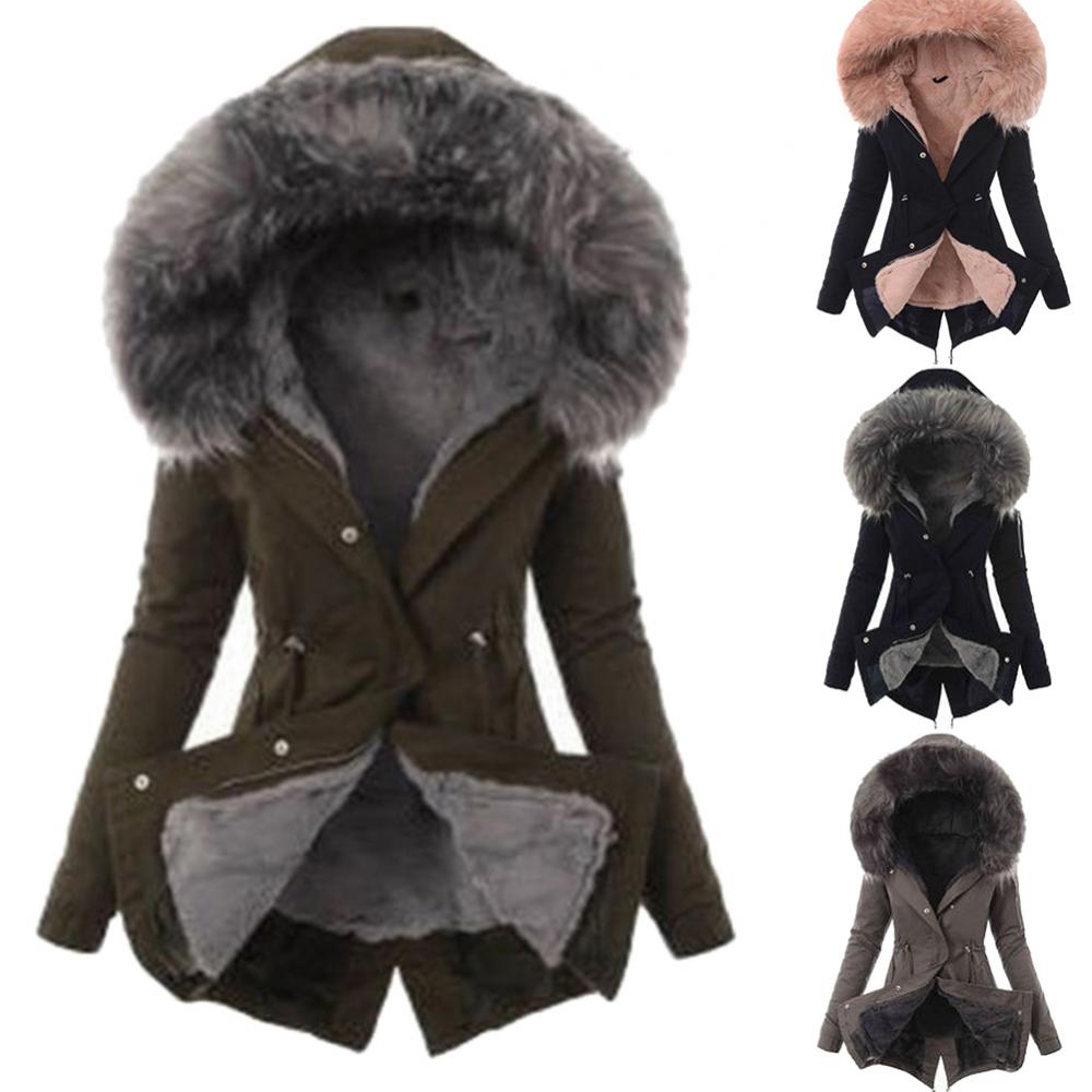 Doudoune à capuche en fausse fourrure pour femme, pardessus long, coton, vêtements d'extérieur décontractés, chaud, hiver