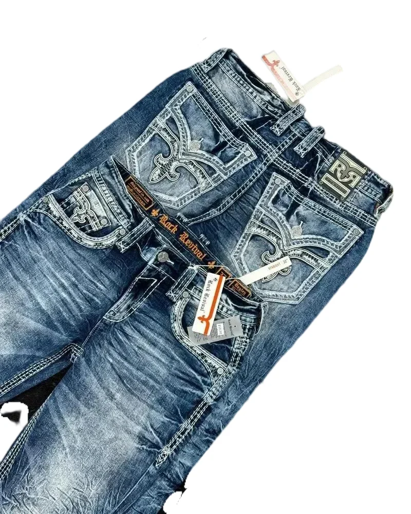 Nowy amerykański styl Street Wear Hip Hop Rock Revival Haftowane dżinsy Luźne Casual Y2k Szerokie nogawki Jeansy Fall Guys Men Jeans