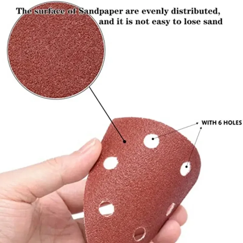 60pcs Triangle Sanding Pads Mouse Sander Pads Sandpaper With 6 Holes 60/80/120/180/240/320 Grits For Delta Sanders/Multi-Sanders