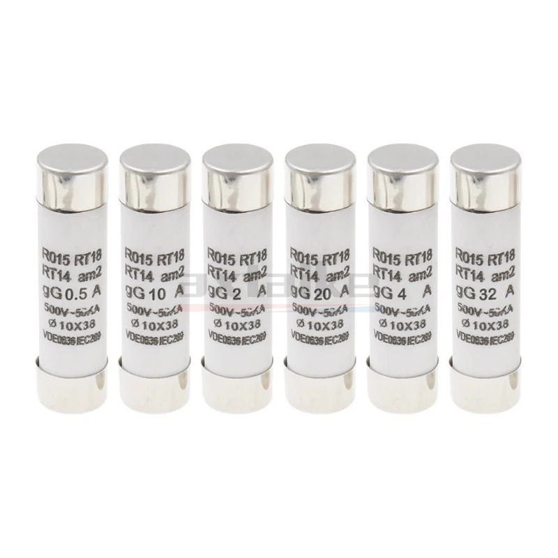 5PCS 10*38 มม.ฟิวส์เซรามิค 0.5A 1A 2A 3A 4A 5A 6A 8A 10A 16A 20A 25A 32A 40A 500V 500mA RO15 R015 RT18 RT14 Am2 380V 10 × 38