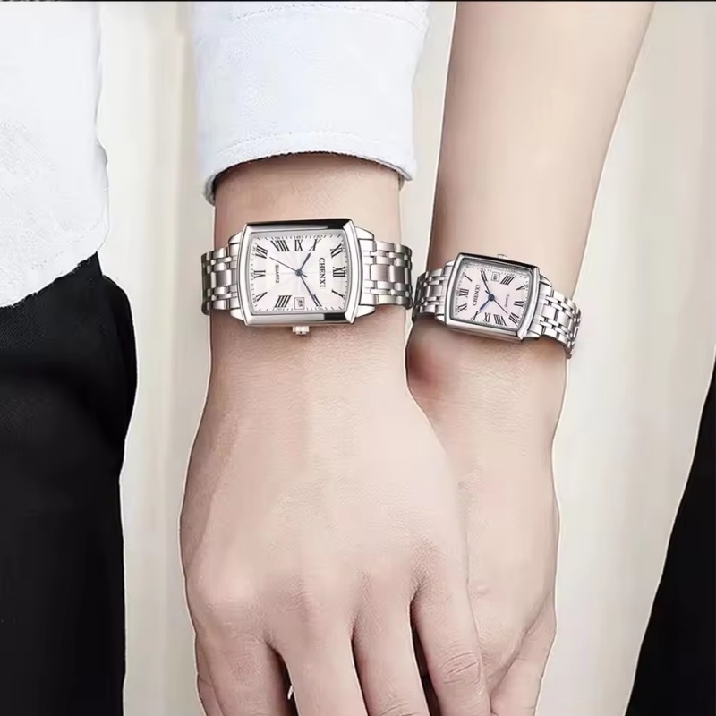 CHENXI 079A mode rencontres Couple montre à Quartz Simple Simulation affichage bracelet en acier inoxydable carré montres pour hommes et femmes