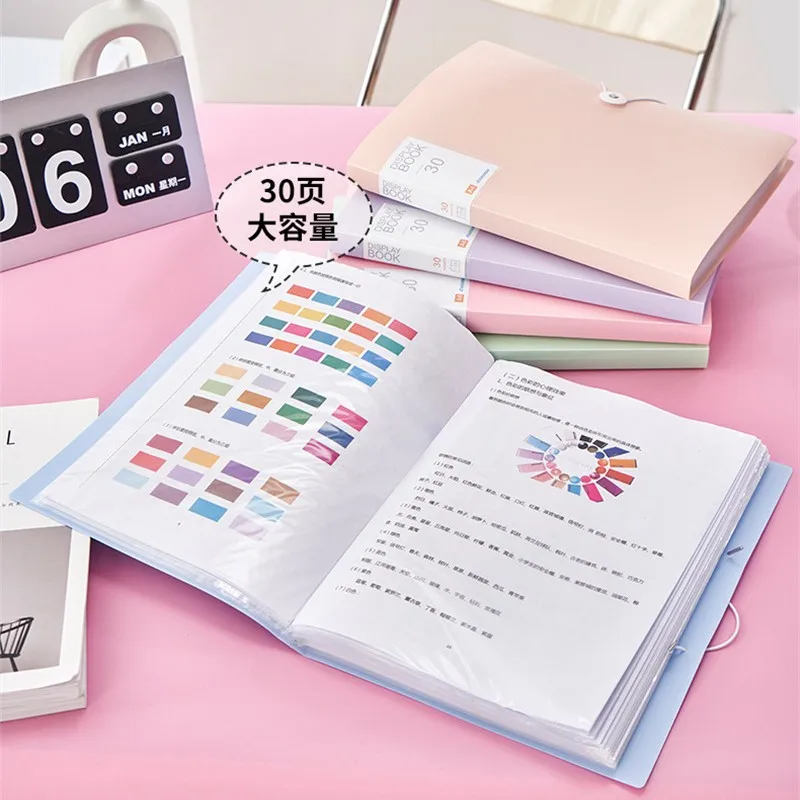 30/60 หน้า A4 แฟ้มกระเป๋าโปร่งใส Binder แฟ้มโฟลเดอร์เก็บนักเรียนกระดาษทดสอบการจําแนกองค์กรอุปกรณ์โรงเรียน