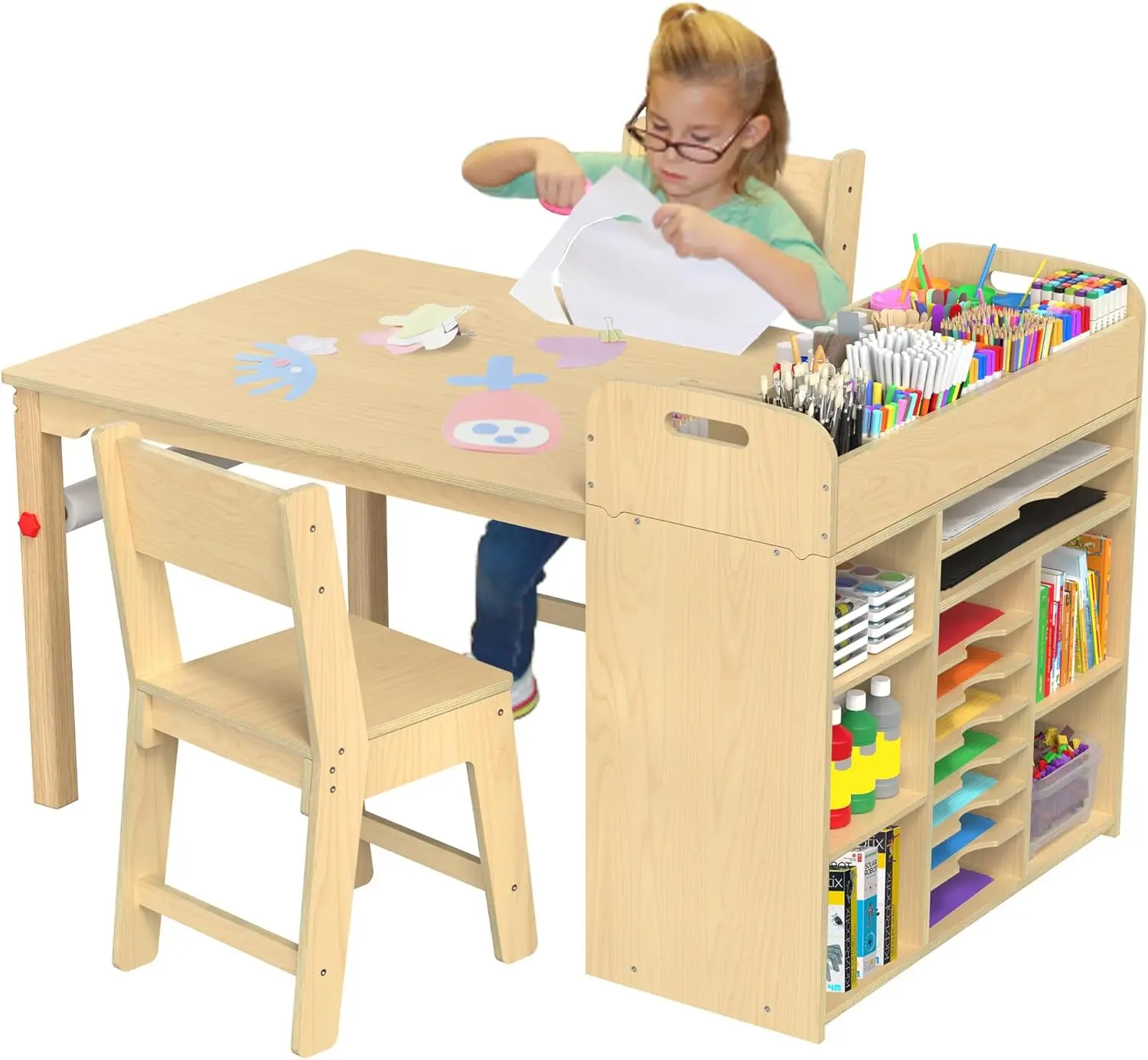 Kids Art Table and Chairs Set - Craft Table with Large Storage Desk and Portable Art Supply  for Ages 8-12, 47" L x 30" W