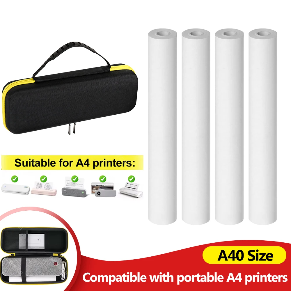 Rotoli di carta termica A4 210 * 30mm e custodia protettiva Borsa da trasporto anticaduta con cerniera per stampante portatile Bluetooth wireless A40