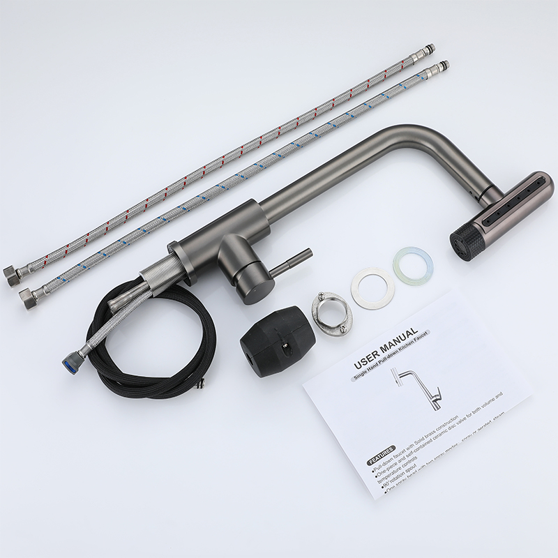 6 Mode Gray Kitchen Faucets Pull Out Rotation Waterfall Black Stream Sprayer Head Sink Mixer Brushed Nickle Water Tap Accessorie