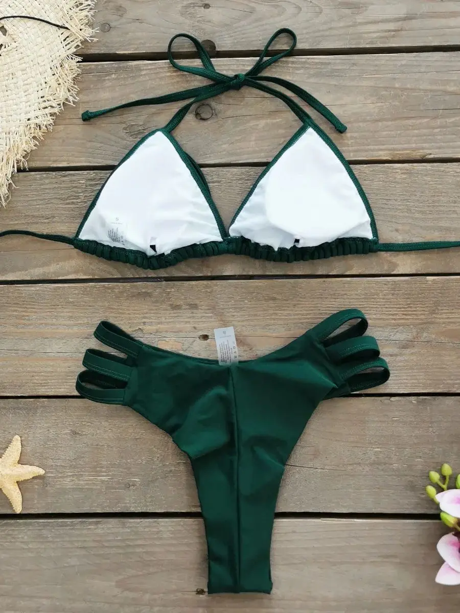 Maillot de bain brésilien confortable, string, bandes, garniture à rayures, col licou, ensemble deux pièces, nouvelle mode, coussinet de poitrine, vêtements de plage, 2024