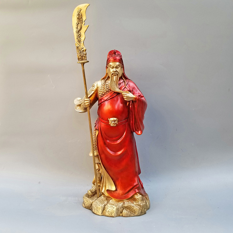 手描きのブロンズ関羽と呉の富の神の像の装飾品、呉の富の神のリビングルームの装飾、Guan Er Ye ホームエントランスデ