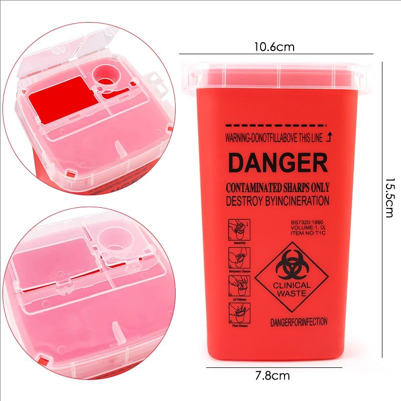 MJ 1L Plastic Waste Box Medical Supplies Container Disposable Microblading Sharps Needle Tips Accessories For Eyebrows