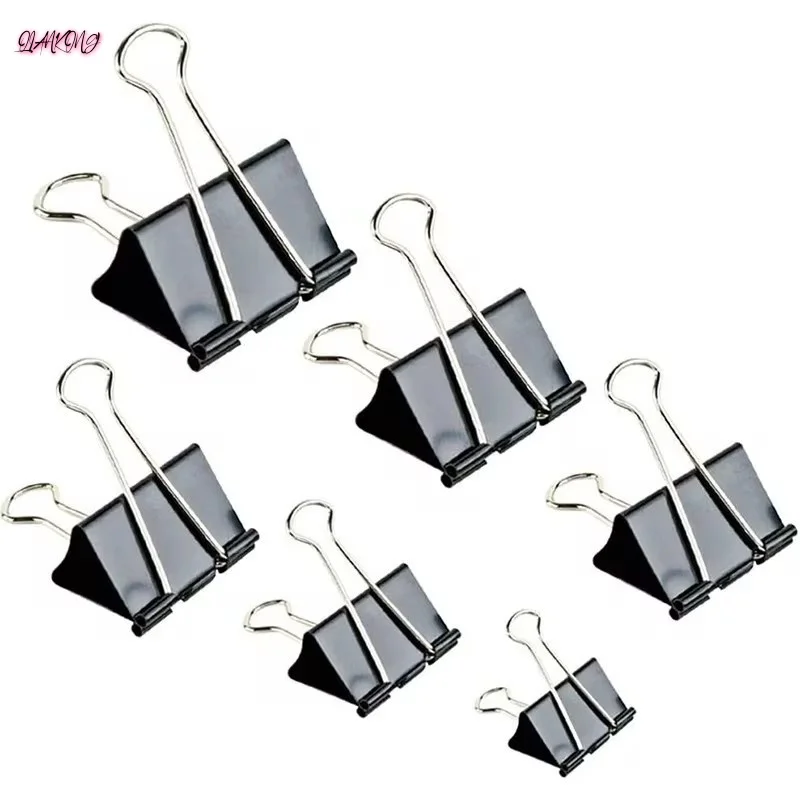 10pcs Black Binder Clips Metal Fold Back Clips Small Paper Clip Clamp 15/19/25/32mm Office Clip for Home School Office Storage