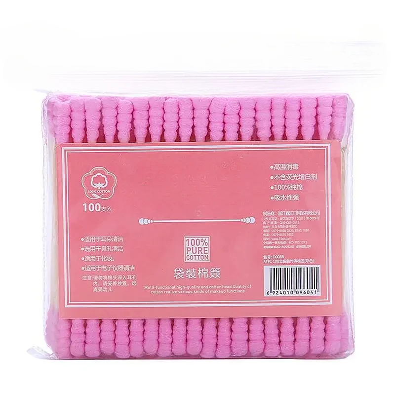 Paquete de 100 Uds. De hisopo de algodón de doble cabeza para maquillaje de mujer, punta de bastoncillos de algodón para palos médicos de madera, limpieza de nariz y oídos, herramientas de cuidado de la salud