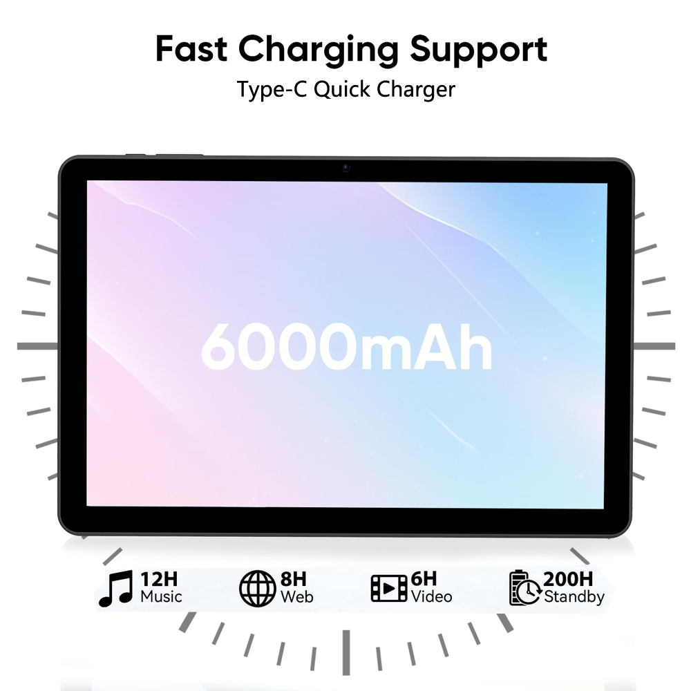 Tablette Android 14 CWOWDEFU, 10,1 pouces, Octa-core 8 Go de RAM 128 Go de ROM, 6000 mAh, Type-C, certifiée Google, Wifi6, caméras 5MP + 8MP, tablette PC