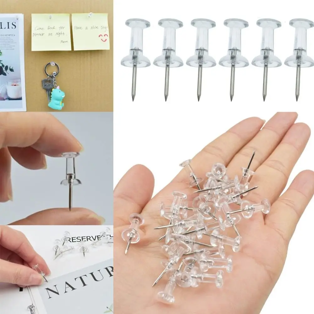 100pcs Clear Transparent Push Pins New Plastic Map Chart Drawing Pins Notice Bulletin Cork Board Thumb Tacks