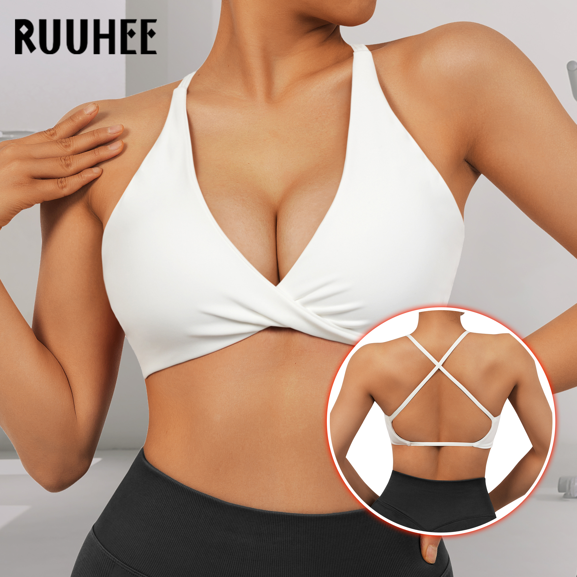 푸시 업 스포츠 브래지어 여성 속옷 패딩 Bralette 스포츠 브래지어 크로스 크리스 탑 백리스 훈련 피트니스 운동 요가 브래지어 여성