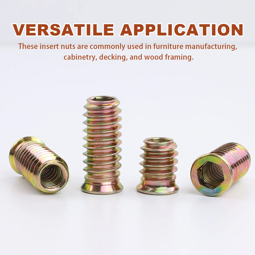10/20pcs M4 M5 M6 M8 M10 Zinc Plated Steel Hexagon Socket Threaded Insert Nut Embedded E-Nut for Furniture Wood Bed Cabinet