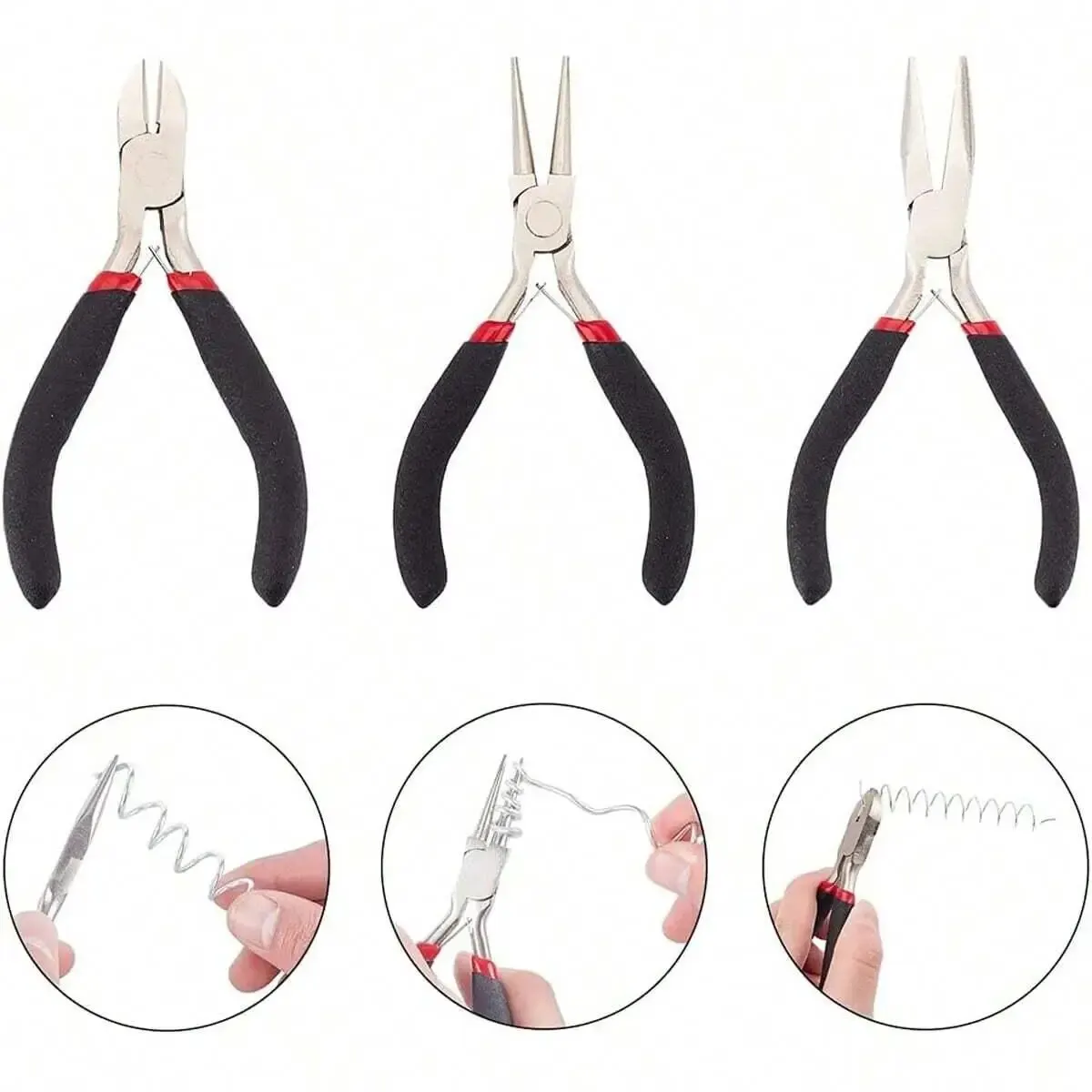 3개 쥬얼리 제작 펜치 세트 - 바늘 코, 체인 코, 둥근 코 및 와이어 커터 - 쥬얼리 수리, 와이어 포장에 적합